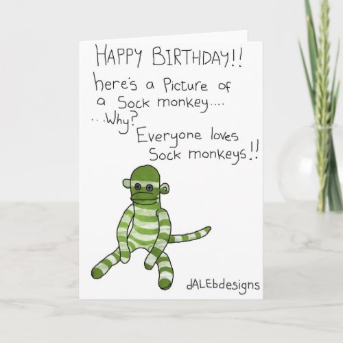 Happy Birthday Sock Monkey Greetings Card