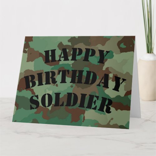 Happy Birthday Soldier Camouflage Curved Text Card
