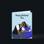 Happy Birthday Son African American Card<br><div class="desc">This cool Birthday card for a son,  features a young African American male posing in front of a blue sports car.  Send a card to your loved one that's relatable and expresses your message the way you intended.</div>