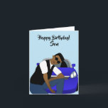 Happy Birthday Son African American Card<br><div class="desc">This cool Birthday card for a son,  features a young African American male posing in front of a blue sports car.  Send a card to your loved one that's relatable and expresses your message the way you intended.</div>