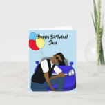 Happy Birthday Son African American Card<br><div class="desc">This cool Birthday card for a son,  features a young African American male posing in front of a blue sports car.  Send a card to your loved one that's relatable and expresses your message the way you intended.</div>