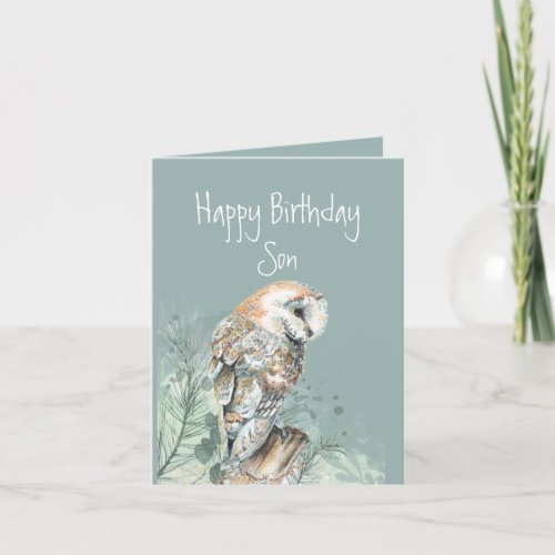 Happy Birthday Son  Barn Owl  Holiday Card