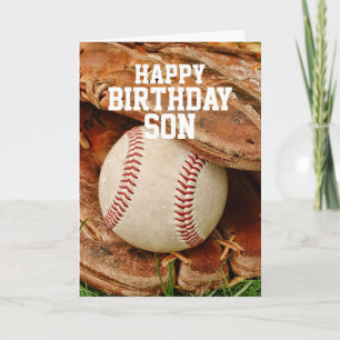 Happy Birthday Son Baseball and Old Mitt Card