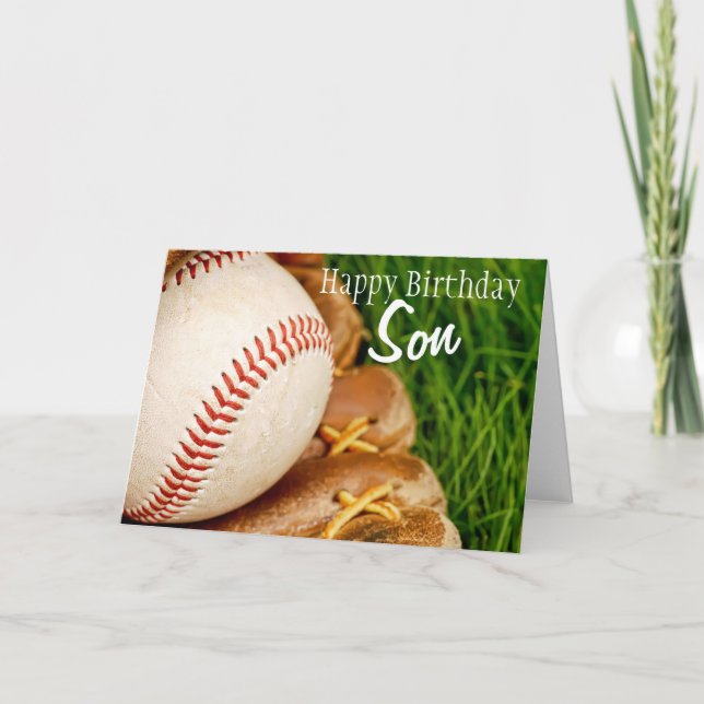 Happy Birthday Son Baseball with Mitt Card (Front)