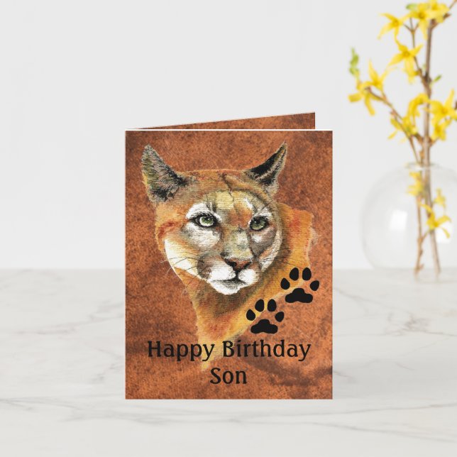 Happy Birthday Son Cougar, Puma, Mountain Lion Ani Card Zazzle