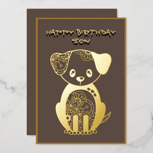 Happy Birthday Son Gold Foil Puppy Dog  Foil Holiday Card