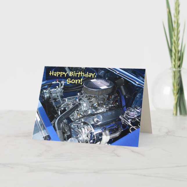 "Happy Birthday, Son" Hot Rod Engine Card (Front)
