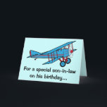 Happy Birthday Son-in-Law Airplane Card<br><div class="desc">This design features a biplane. For matching items type "penguincornerstore airplane" into the Zazzle search bar.</div>
