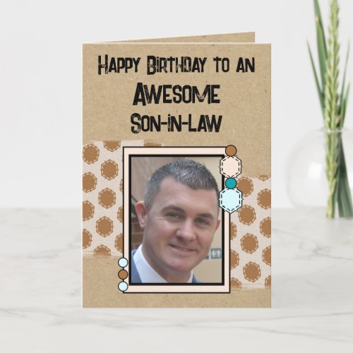 Happy Birthday son in law photo brown Card