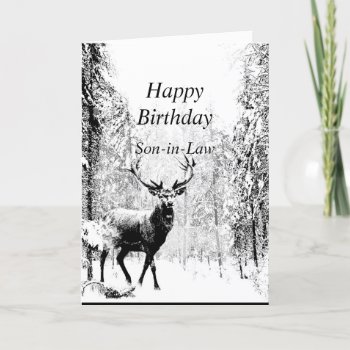 Happy Birthday Son-in-law Vintage Stag  Deer Card by countrymousestudio at Zazzle