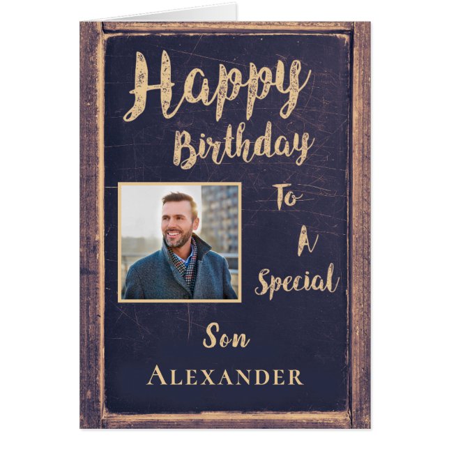 Happy Birthday Son Photo For Him Personalize Card (Front)