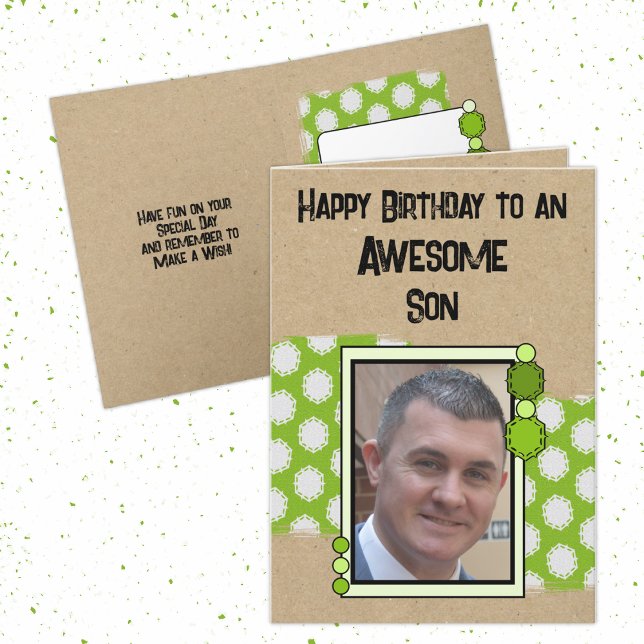 Happy Birthday son photo green Card (Creator Uploaded)