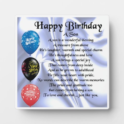 Happy  Birthday Son Poem Plaque