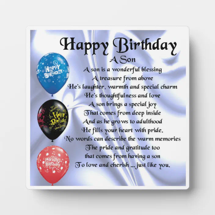 Happy Birthday Son Poem Personalized Happy Birthday Son Poem Plaque | Zazzle.com