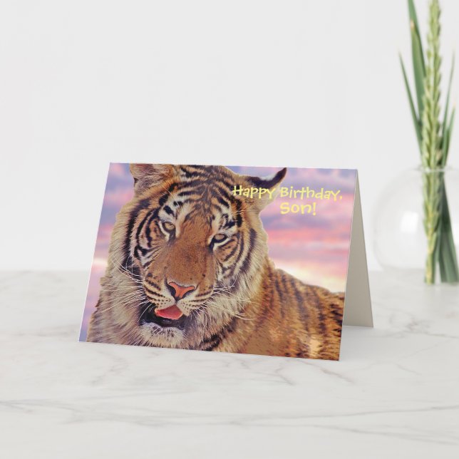 "Happy Birthday, Son" Tiger at Sunset Card (Front)