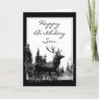 Happy Birthday Son Vintage Stag  Deer Card by countrymousestudio at Zazzle