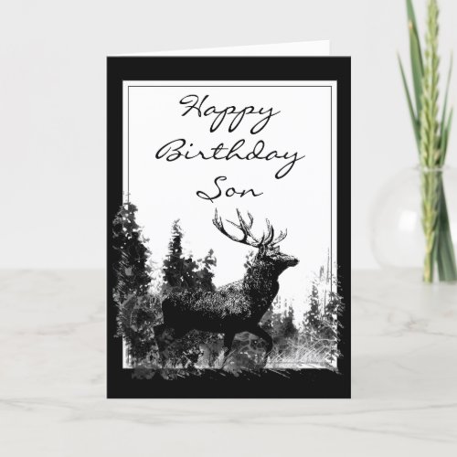 Happy Birthday Son Vintage Stag Deer Card