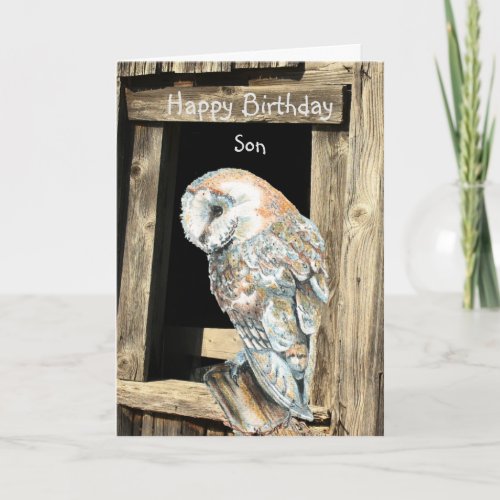 Happy Birthday Son Watercolor Barn Owl Holiday Card