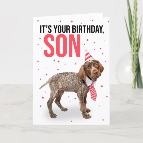 Happy Birthday Son Young Puppy in Hat and Tie  Hol Holiday Card