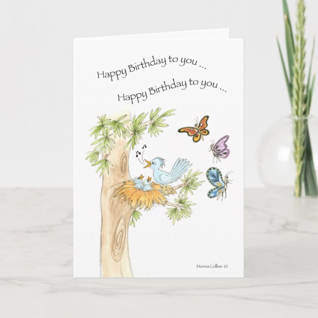 Happy Birthday Song Blue Birds Card (Front)