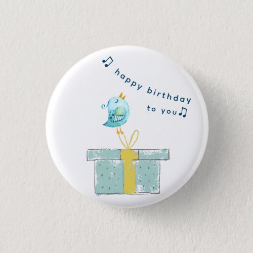 Happy Birthday Song Simple Little Bird 2 Teal  Button