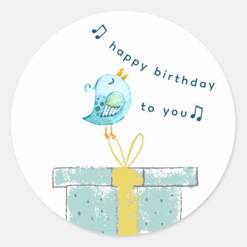 Happy Birthday Song Simple Little Bird 2 Teal Classic Round Sticker