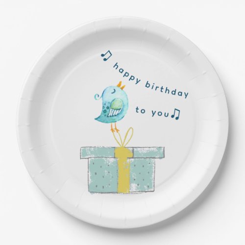 Happy Birthday Song Simple Little Bird 2 Teal Paper Plates