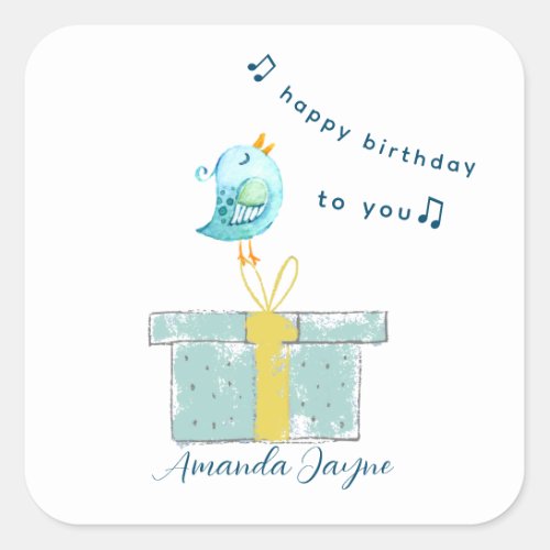 Happy Birthday Song Simple Little Bird 2 Teal  Square Sticker