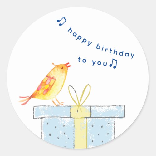 Happy Birthday Song Simple Little Bird Baby Blue Classic Round Sticker
