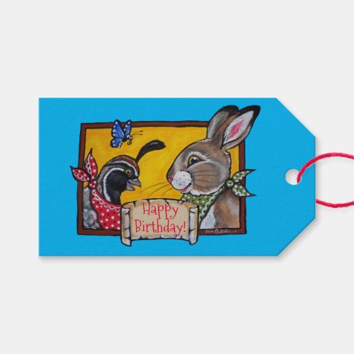 Happy Birthday Southwest Rabbit Quail Colorful Kid Gift Tags