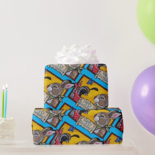 Happy Birthday Southwest Rabbit Quail Colorful Kid Wrapping Paper