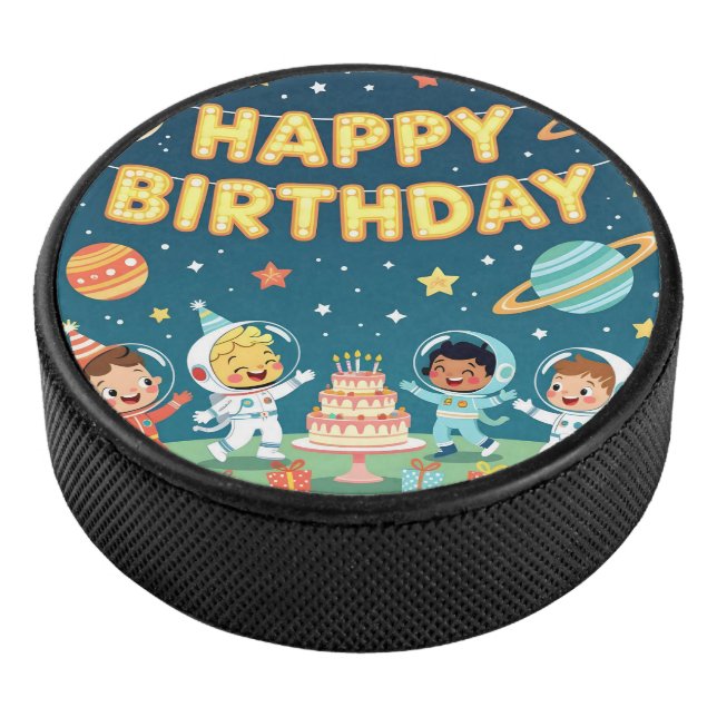 Happy birthday space theme hockey puck (3/4)