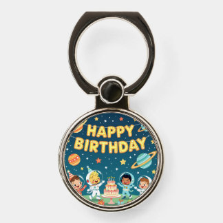 Happy birthday space theme phone ring stand