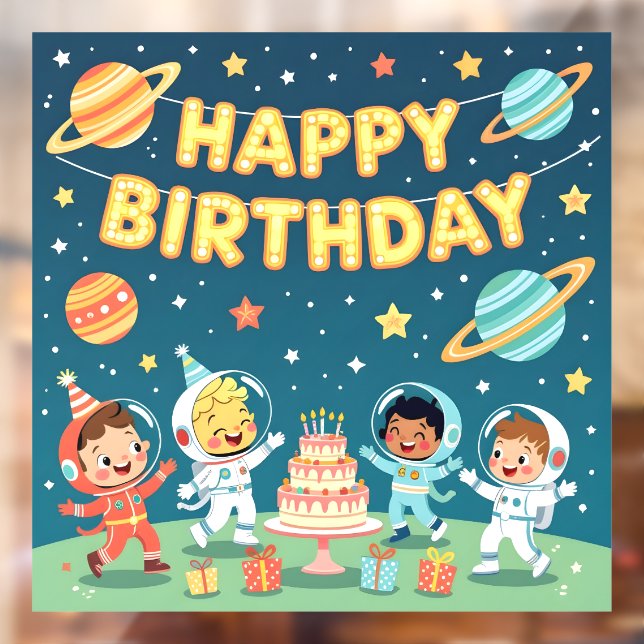 Happy birthday space theme window cling (Sheet 2)