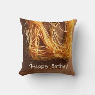 HAPPY BIRTHDAY Spaghetti Strands Text Logo - Abstr Throw Pillow