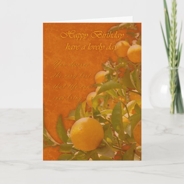 Happy Birthday Spanish Orange Tree, burnt orange c Card (Front)