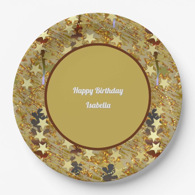 Happy Birthday Sparkle Stars Glitzy Any Age Party Paper Plates (Front)
