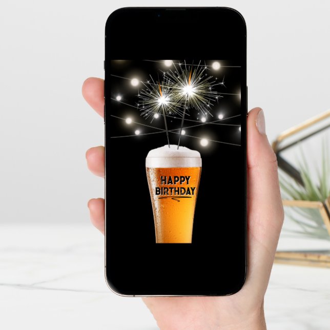 Happy Birthday Sparkler In Beer Glass Card (Front Digital)