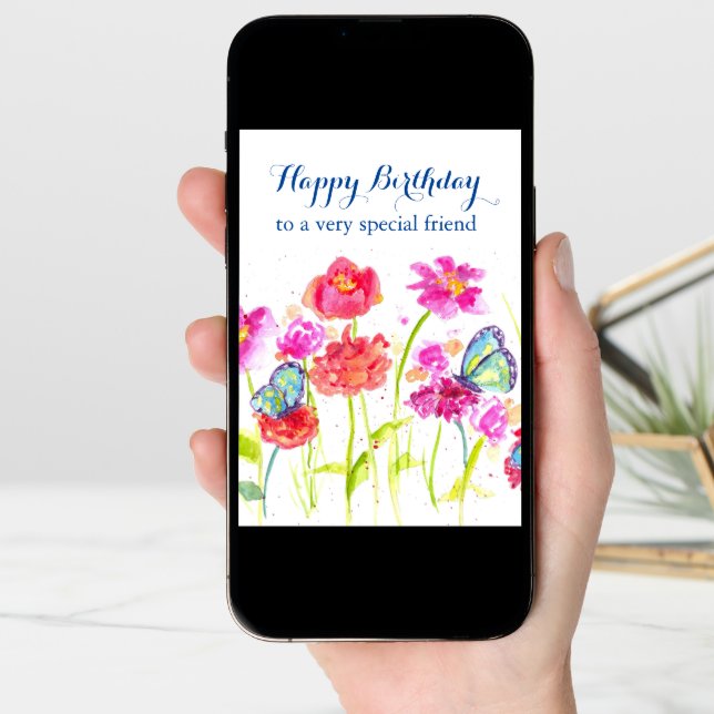 Happy Birthday Special Friend Blue Butterflies Card (Front Digital)