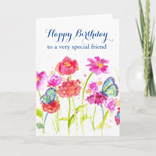Happy Birthday Special Friend Blue Butterflies Card