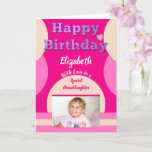 Happy Birthday special Granddaughter pink photo Card<br><div class="desc">Personalize this Happy Birthday Card for a special Granddaughter
Designed in pink,  purple,  cream,  with a photo of your Grandchild.
Add a name and your message.
Happy Birthday
With Love</div>