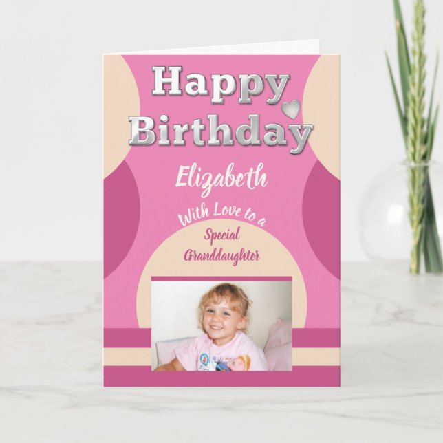 Happy Birthday special Granddaughter pink photo Card (Front)