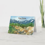 Happy Birthday Special Guy Mountain Landscape Card<br><div class="desc">A happy birthday to a special guy greeting card featuring an outdoor adventure scene inspired by the Eastern Sierra mountains in California lightly patched with snow with a dense forest of evergreens and large boulders in the foreground sketched with ink and watercolor. On the inside is the same image in...</div>