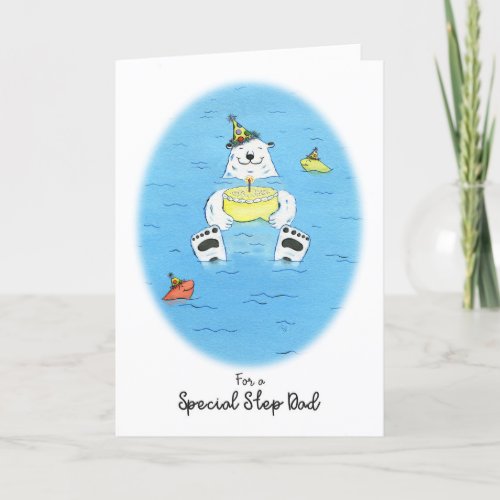 Happy Birthday Special Step Dad Polar Bear Cake Card