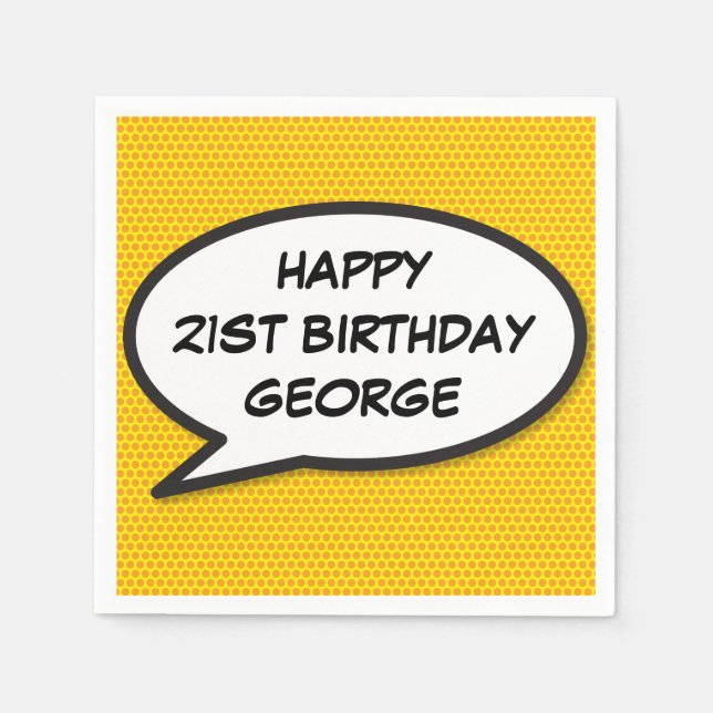 HAPPY BIRTHDAY Speech Bubble Fun Comic Book Napkins (Front)