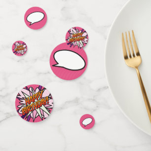 HAPPY BIRTHDAY Speech Bubble Fun Retro Comic Book Confetti