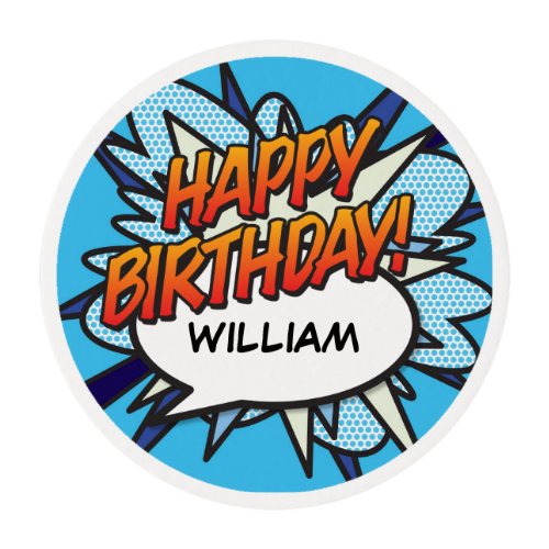 HAPPY BIRTHDAY Speech Bubble Fun Retro Comic Book Edible Frosting Rounds