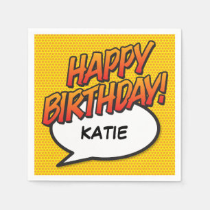HAPPY BIRTHDAY Speech Bubble Fun Retro Comic Book Napkins