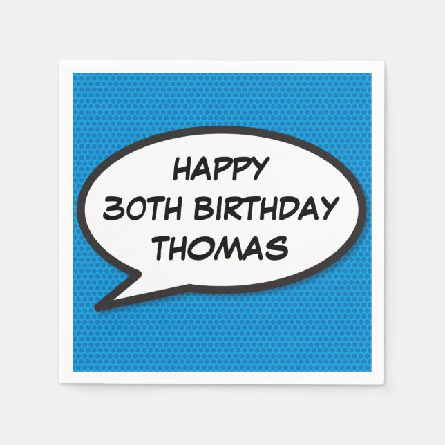 HAPPY BIRTHDAY Speech Bubble Fun Retro Comic Book Napkins (Front)
