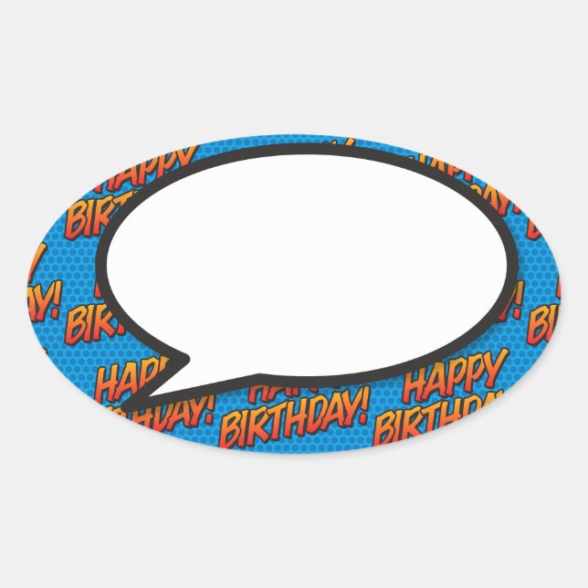 Happy Birthday Speech Bubble Fun Retro Comic Book Oval Sticker (Front)
